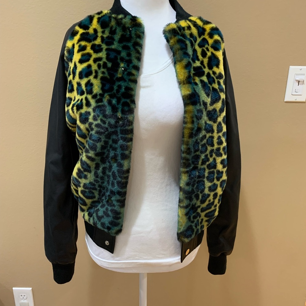 MOTHER Letterman leopard bomber jacket